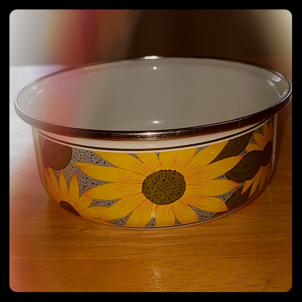 (SOLD) Little Metal White Bowl with Sunflowers